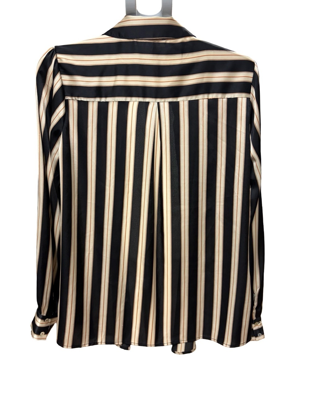 Classic Black and Cream Vertical Stripe Button-Down Blouse - Picture 3 of 5
